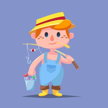 Sevimli catroon çocuk vektör çizim Balık tutma