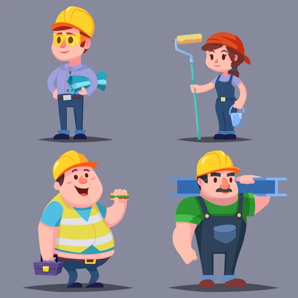 Builders cute Cartoon Characters vector set — Stock Vector