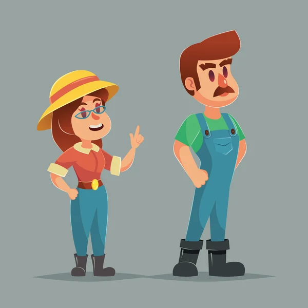 Divertidos dibujos animados Granjero jardinero hombre y mujer — Vector de stock