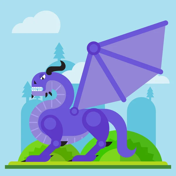 Dragón medieval clásico malvado. Vector plano ilustración de dibujos animados — Vector de stock