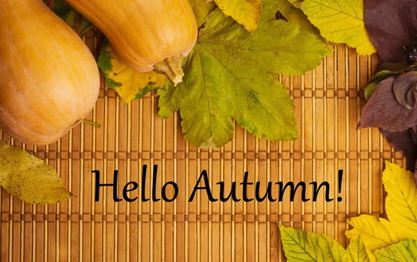Parole ciao autunno su sfondo rustico — Foto Stock