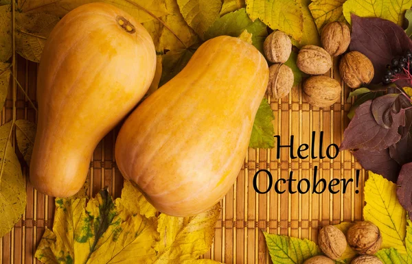 Orden Hej oktober på rustika bakgrund — Stockfoto
