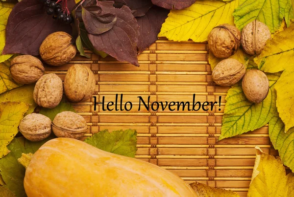 Worte hallo November auf rustikalem Hintergrund — Stockfoto