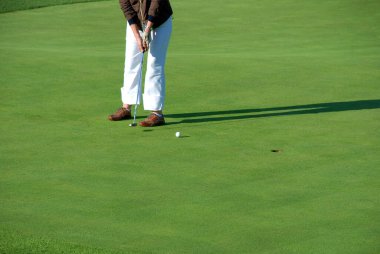 Yeşil çimlerin üzerinde golf oynayan kişi