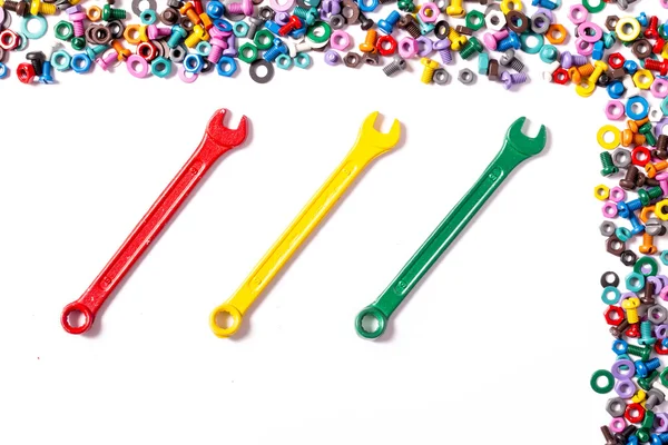 Mix of color nuts and bolts — Stock Photo, Image