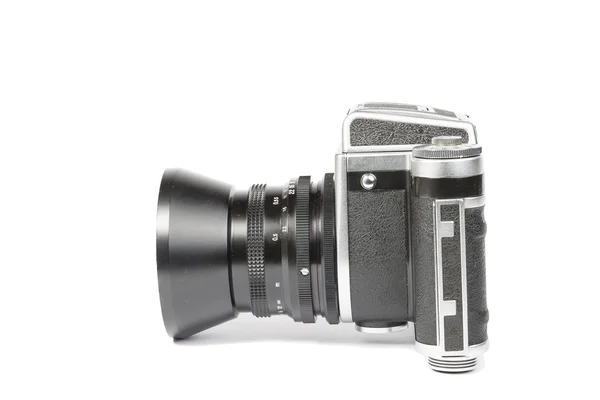 Beyaz arka plan üzerinde izole eski mekanik 50 mm fotoğraf makinesi — Stok fotoğraf