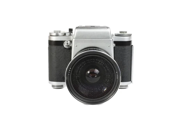 Antigua cámara de fotos mecánica de 50mm aislada sobre fondo blanco —  Fotos de Stock
