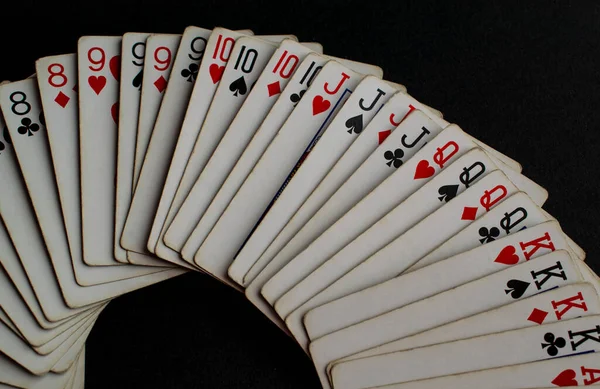 Deck Cards Spread Out Semicircle Black Background — Stock Photo, Image