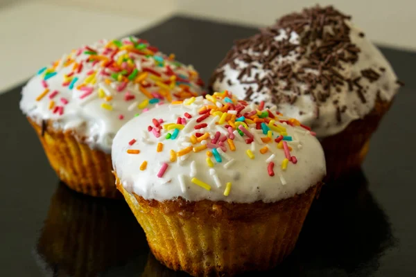 Muffins Homemade Cakes Glaze Horizontal Photo — Stock Photo, Image