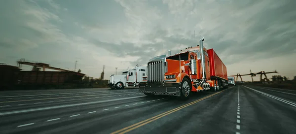 The truck runs on the highway with speed. 3d rendering and illustration.