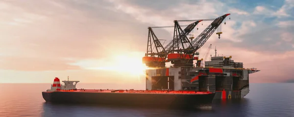 Industrial Ports Offshore Oil Gas Exploration Activitie Transport Ship Render — 图库照片