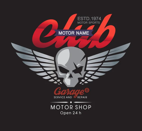 Motor skull garage and service shop — Stock Vector