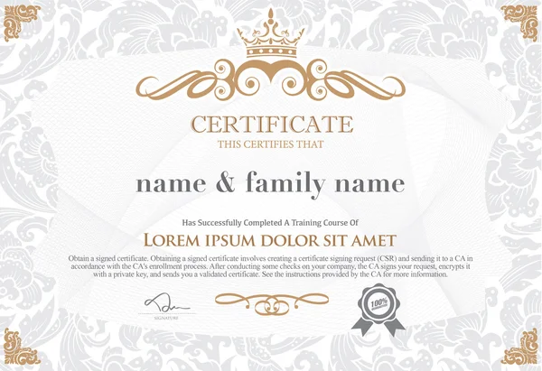 Altın sertifika şablonu ek tasarım öğeleri ile
