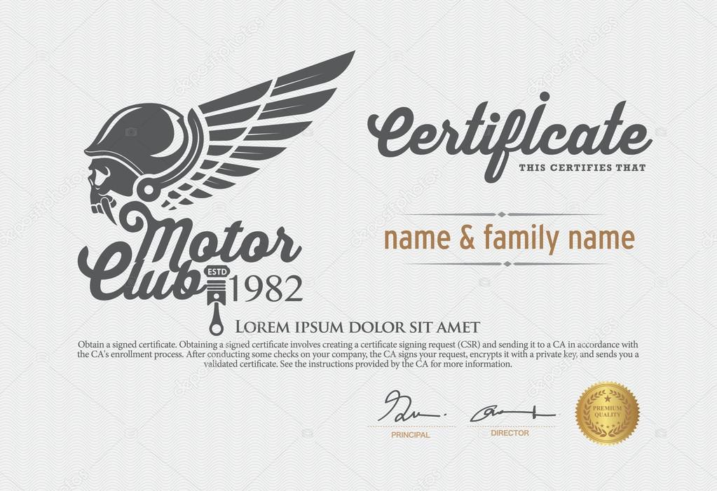 Vector illustration of motor club certificate