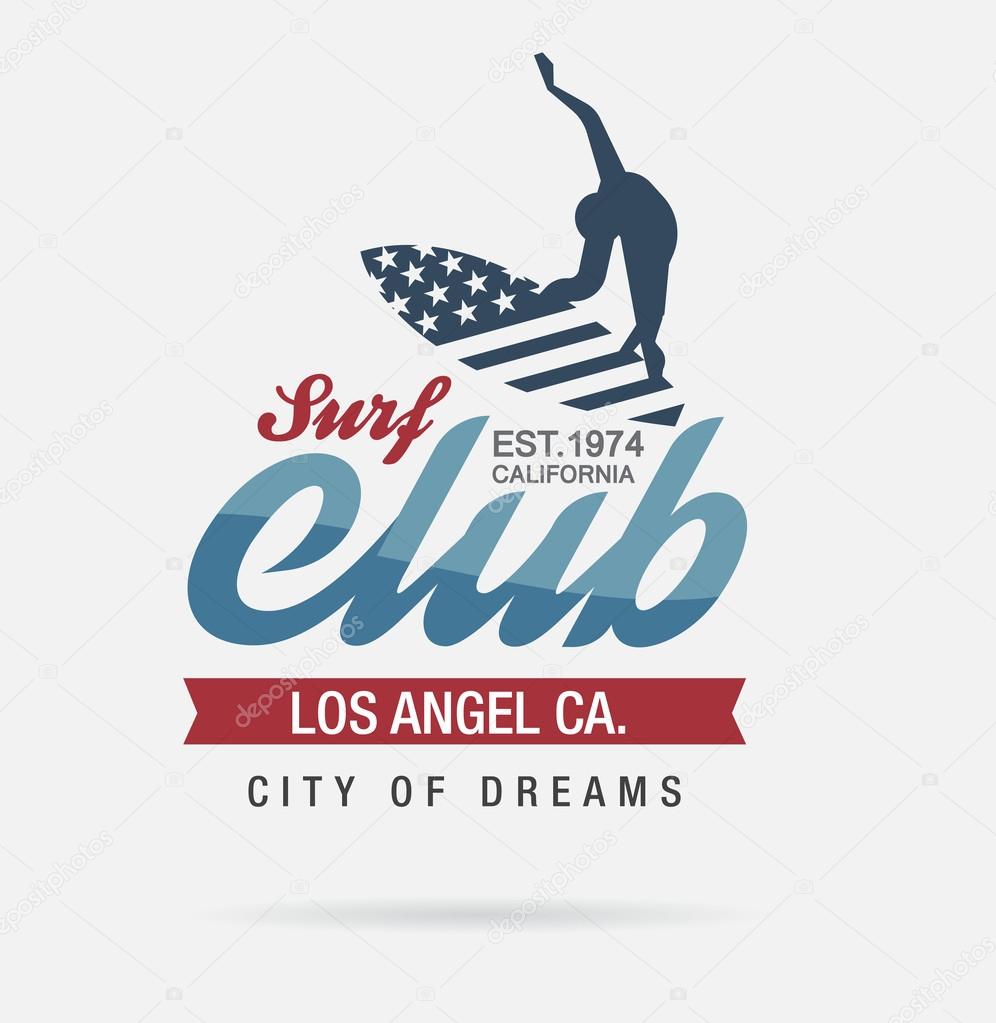 California surf typography, t-shirt graphics, logo club