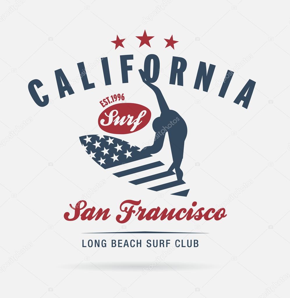 California surf typography, t-shirt graphics, logo club