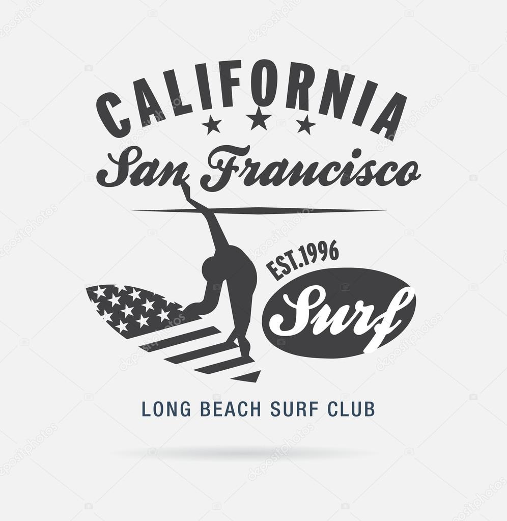 California surf typography, t-shirt graphics, logo club