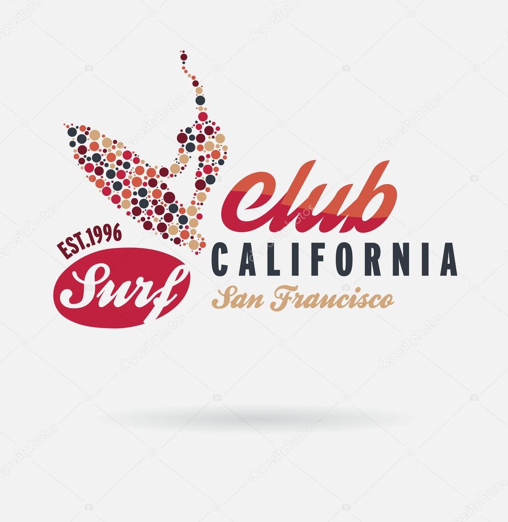 California surf typography, t-shirt graphics, logo club