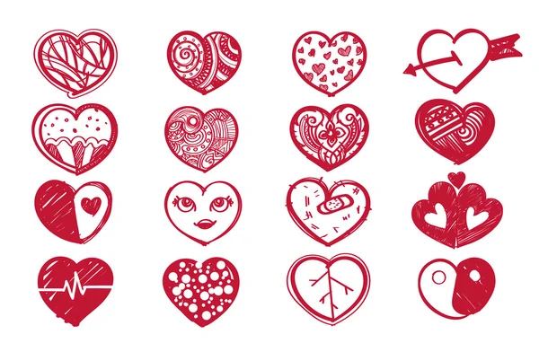 Sketch heart set and valentine's day. — Stock Vector