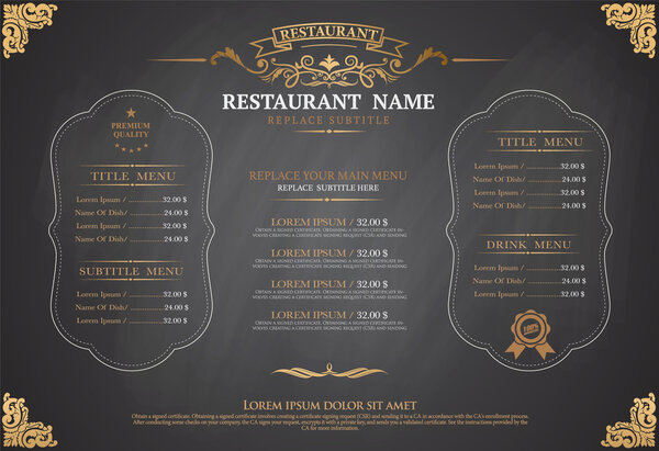 Vintage menu restarante chalk board design
