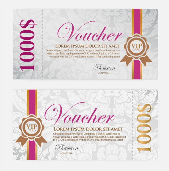 Voucher sjabloon met bloemen en Thaise kunst patroon — Stockvector