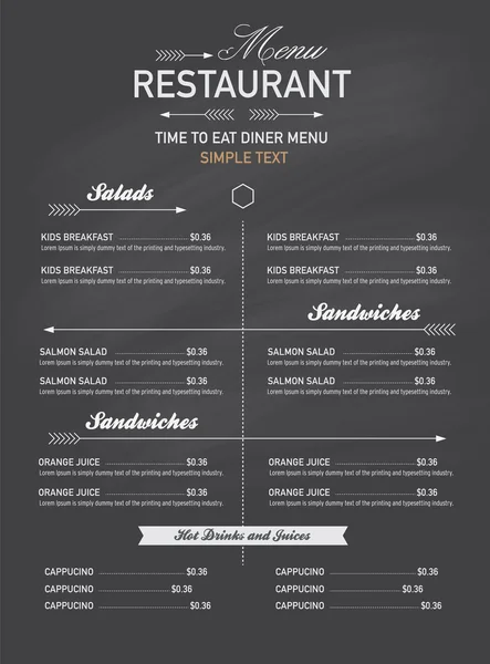 Menú restaurante estilo hipster . — Vector de stock