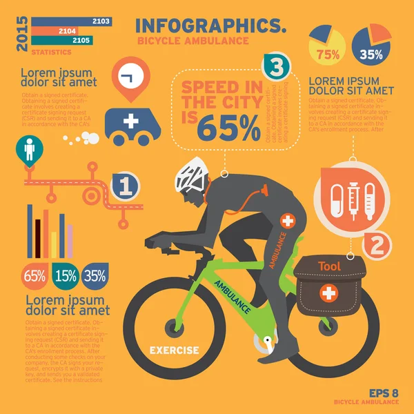 Infografica ambulanza bicicletta idea . — Vettoriale Stock