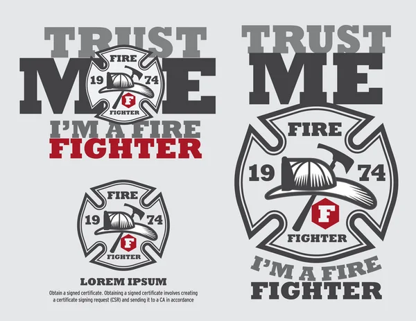 Fire Fighter Logo Design Vector Template And Typrograpic Design — Stock Vector