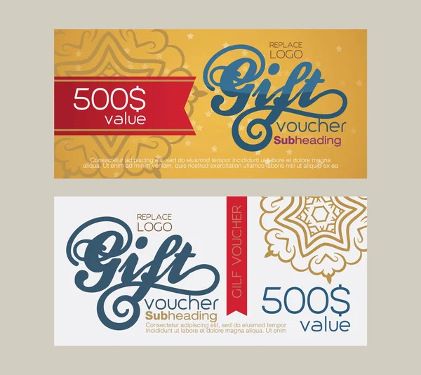 Modello di voucher con motivo vintage premium. vecto — Vettoriale Stock