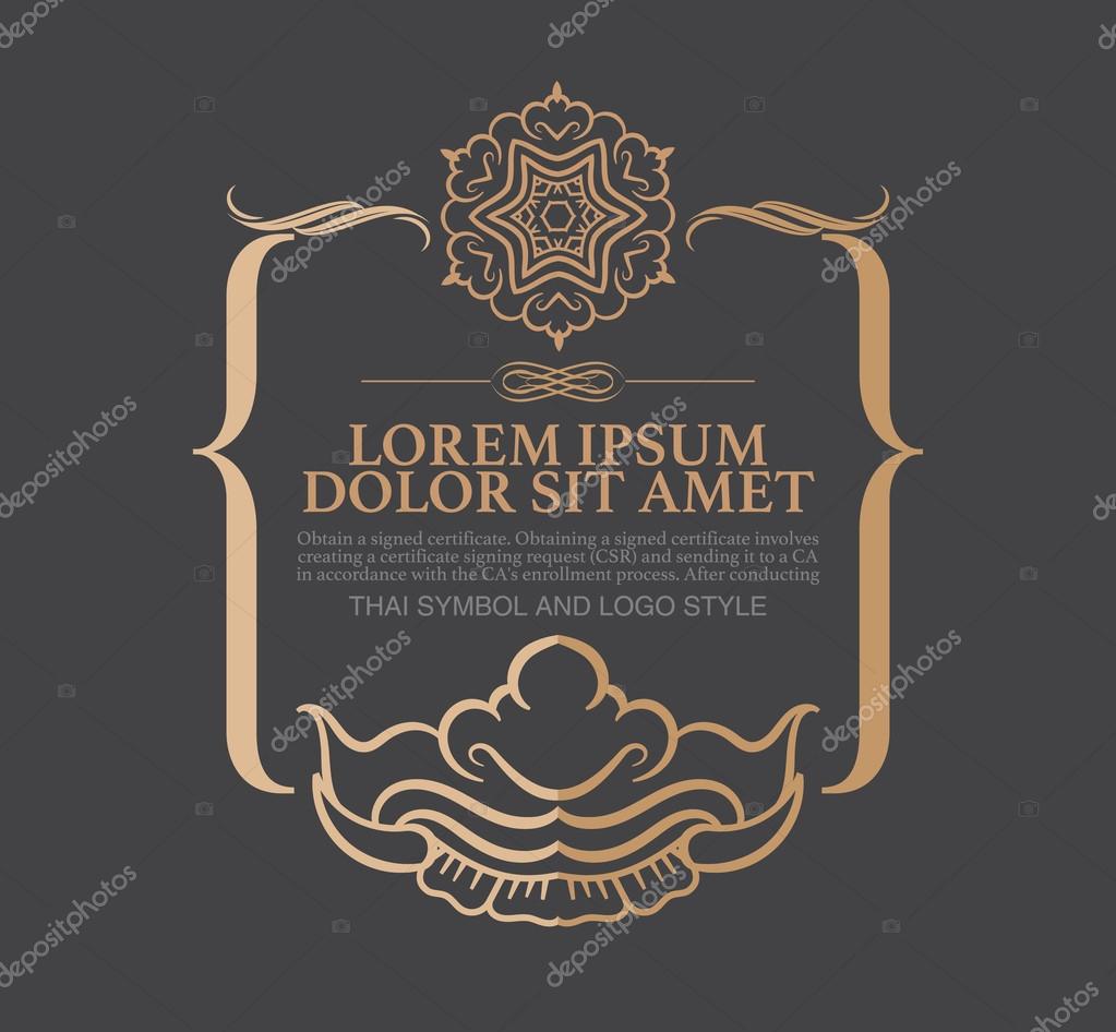 Vector thai art with copy space for text in trendy mono line style - art  element in golden and black color .