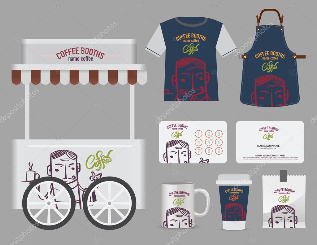 Vector coffee booths set, T-Shirt, name card and free symbol des