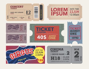 tickets collection in vintage and retro style. clipart
