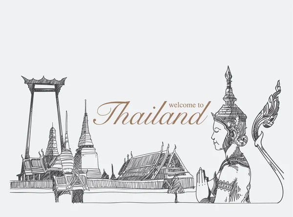 Landmarks in thailand, hand drawn, sketch vector — Stock Vector