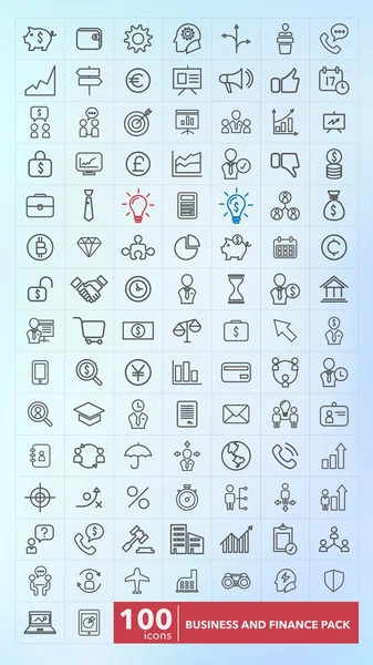 Set of 100 quality icon business and finance pack. — Stock Vector