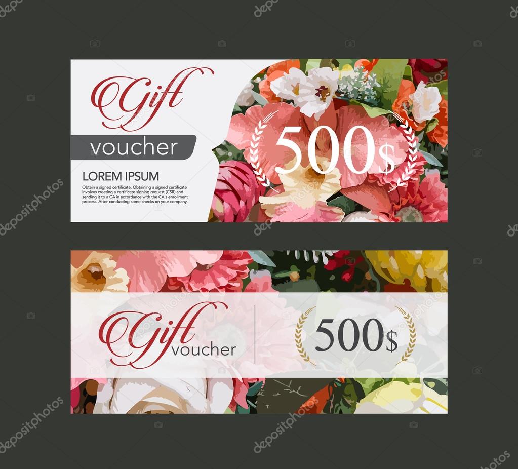 voucher template flowers on paper in the form of watercolor tech