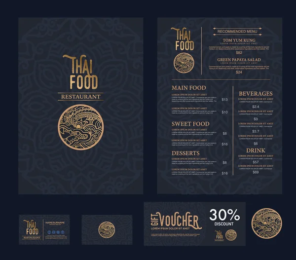 Vector thai food restaurant menu template. — Stock Vector