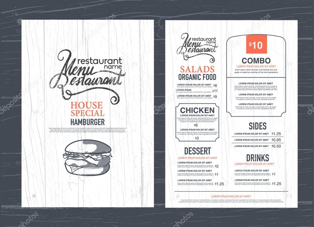 vintage restaurant menu design and wood texture background