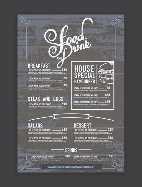 Vintage mix hipster menu restaurant sjabloon en hout textuur ba — Stockvector