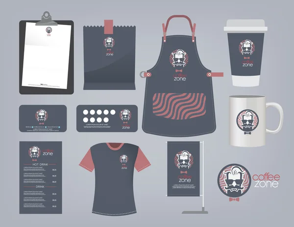 Vector kaffe restaurang set och logotyp, T-Shirt, menyn, namecard en — Stock vektor