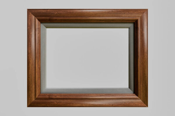 High-quality 3D render illustration of an empty vintage picture frame. Ideal for art gallery mockups, interior decoration, and photography presentations.