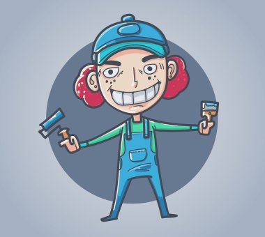 İçinde hareket eden ressamlar boya fırça. güler yüz