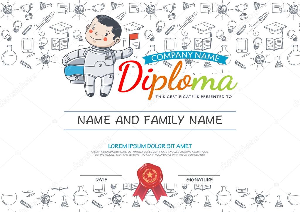 Preschool Elementary school Kids Diploma certificate.