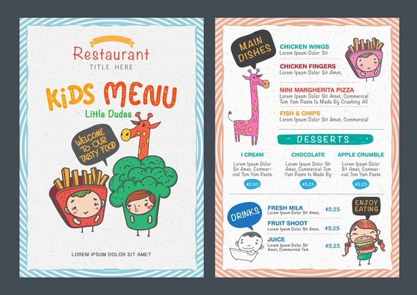 Cute  kids menu vector template — Stock Vector