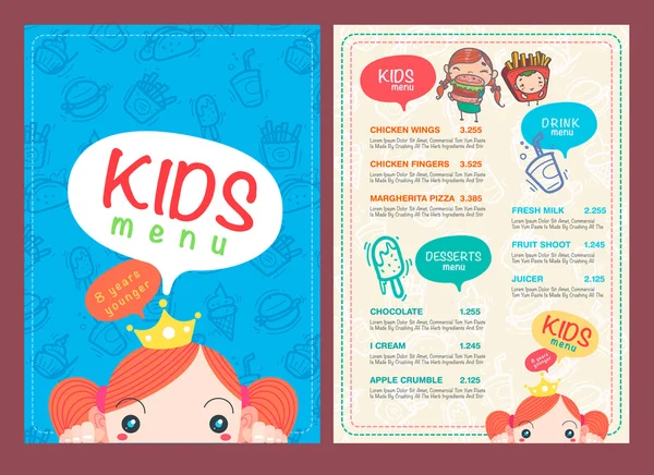 Modèle de menu vectoriel enfants . — Image vectorielle