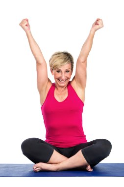 middle age woman with arms raised clipart