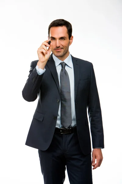 Half length portrait of a businessman with a black marker writing on the screen — Stock Photo, Image