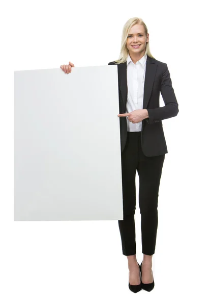 Businesswoman with white placard — Stock Photo, Image