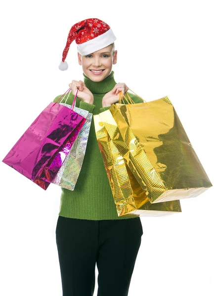 Woman with christmas hat — Stock Photo, Image