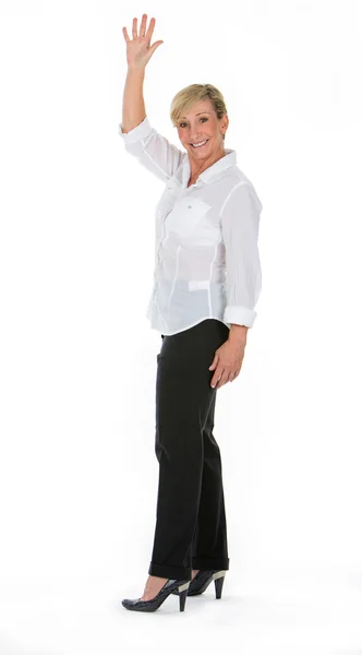 Mujer de negocios con brazo levantado — Foto de Stock