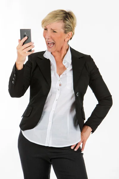 Manager donna in possesso di un telefono cellulare — Foto Stock